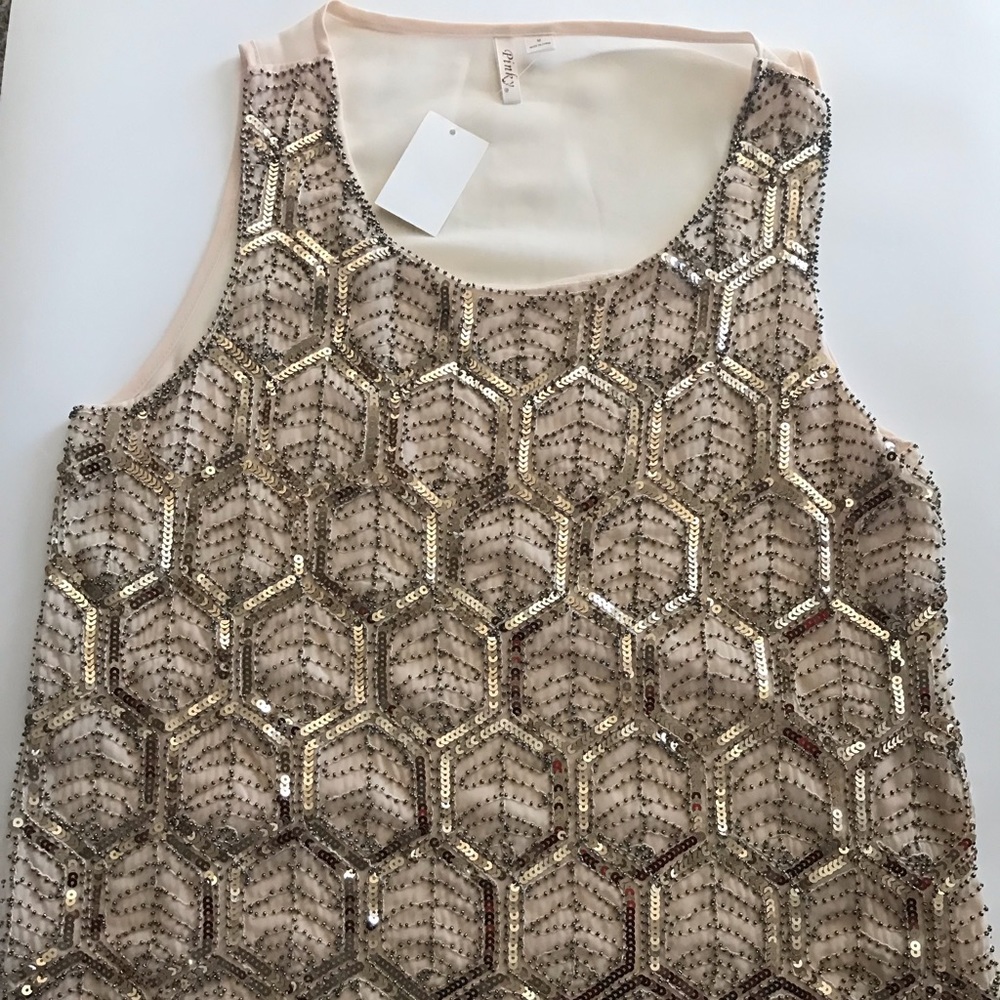 Gold sequin and beaded sleeveless top